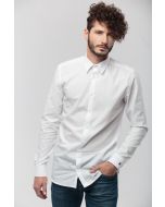 WHITE SLIM FIT MEN SHIRT, WITH EMBROIDERY ON THE CUFF