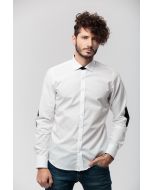WHITE SHIRT, SLIM FITTED, WITH BLACK ELLBOW PATCHES